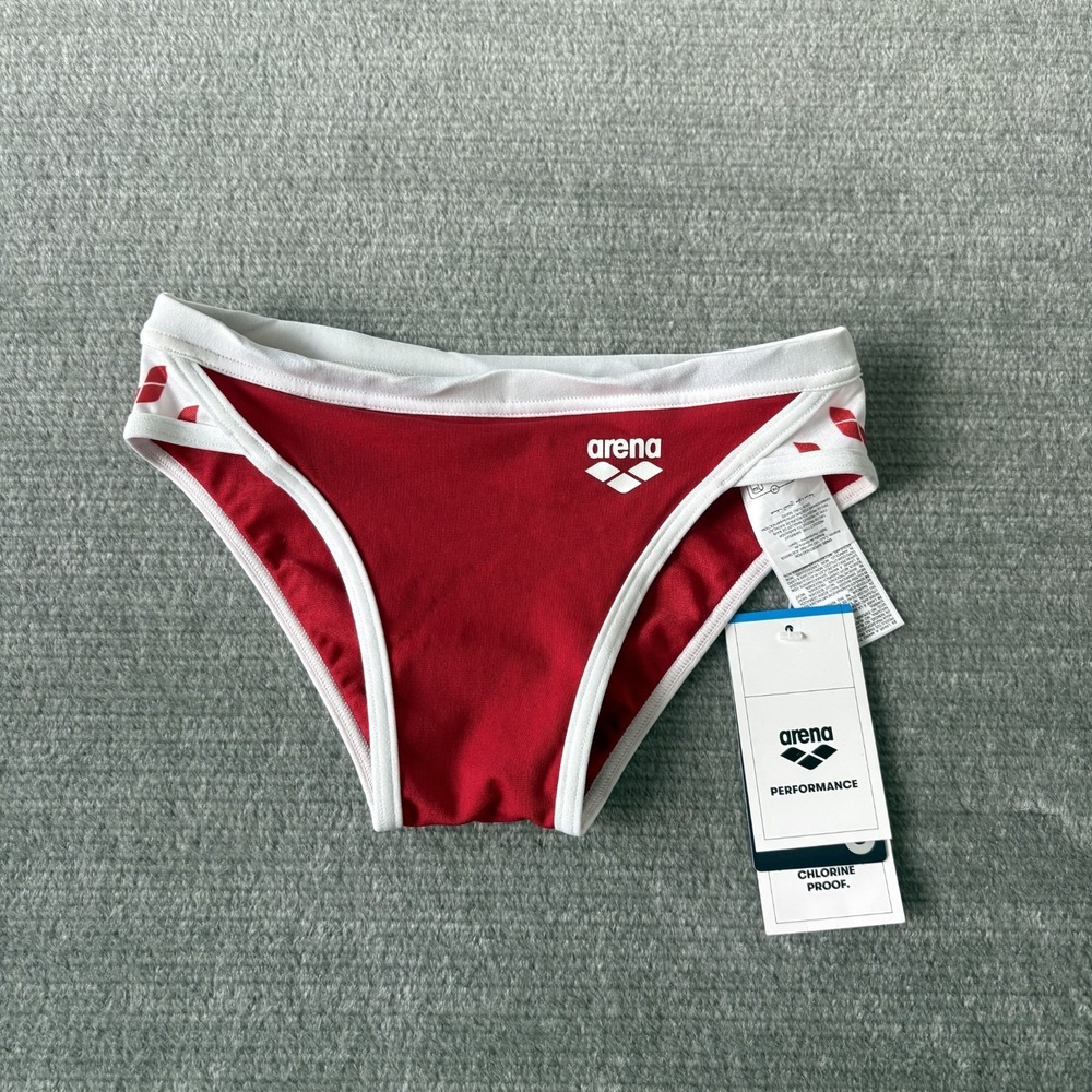 Arena Icons Swim Briefs Mens 24 Red White Solid Training Swimsuit Drawstring